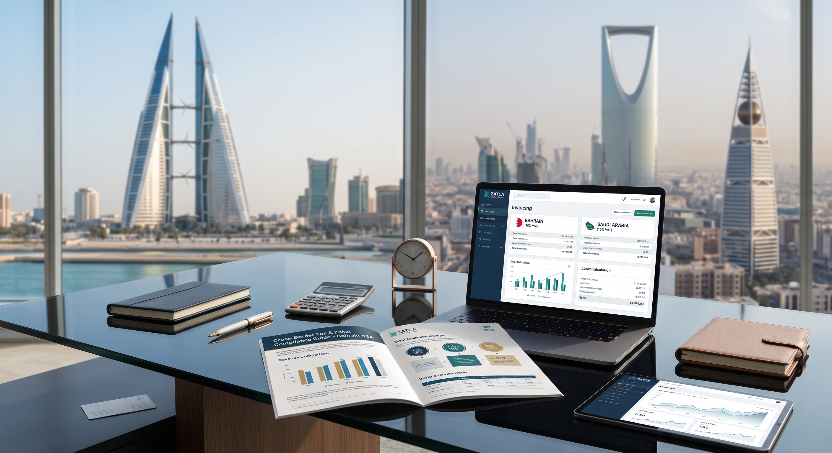 دليل عملي لضريبة القيمة المضافة والزكاة في البحرين والسعودية: الفروقات، من يُسجَّل، ولماذا يخطئ فيه كثير من الشركات العاملة على الممر التجاري بين البلدين.